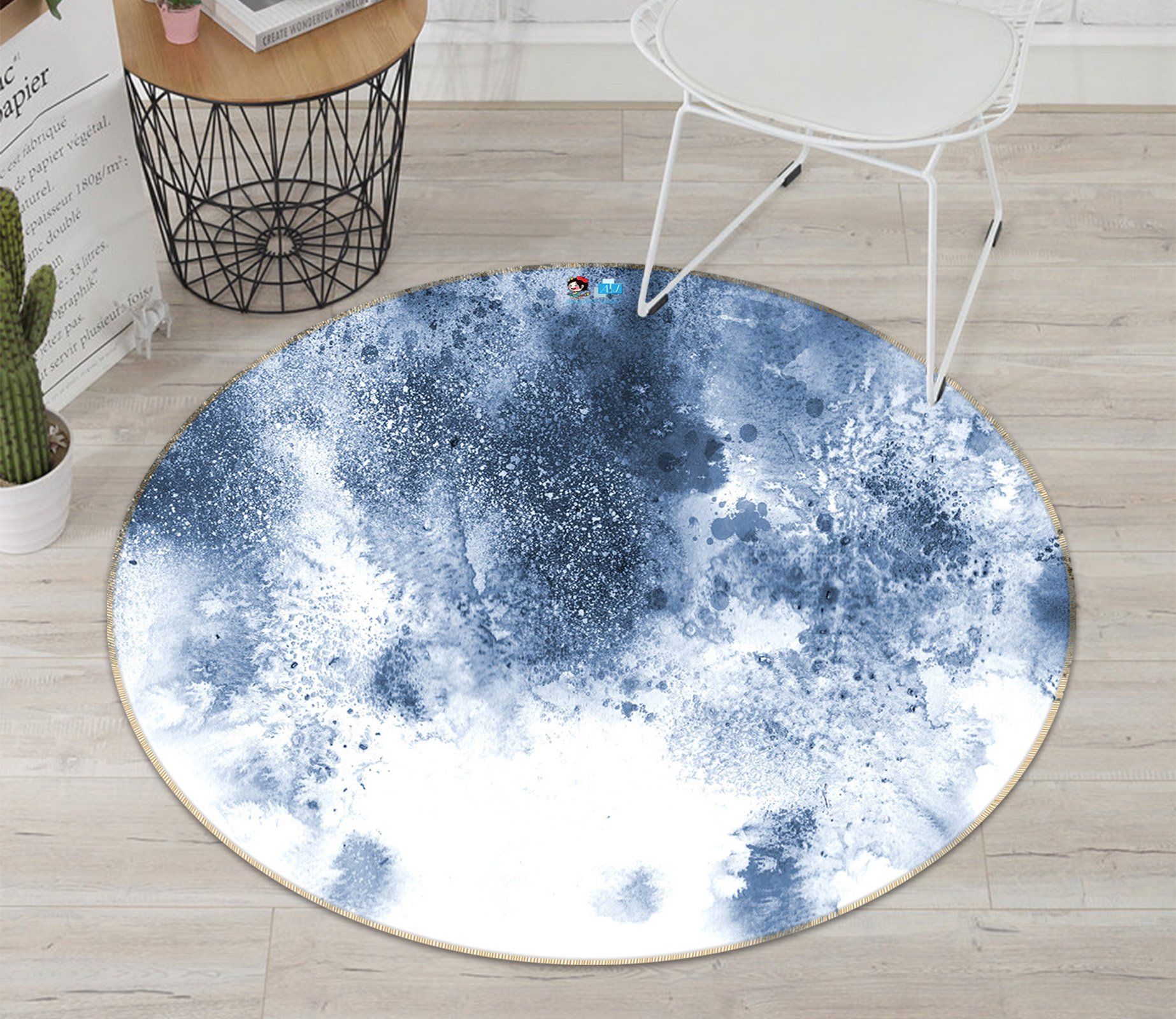 3D Light Blue Ink 142 Round Non Slip Rug Mat Mat AJ Creativity Home 