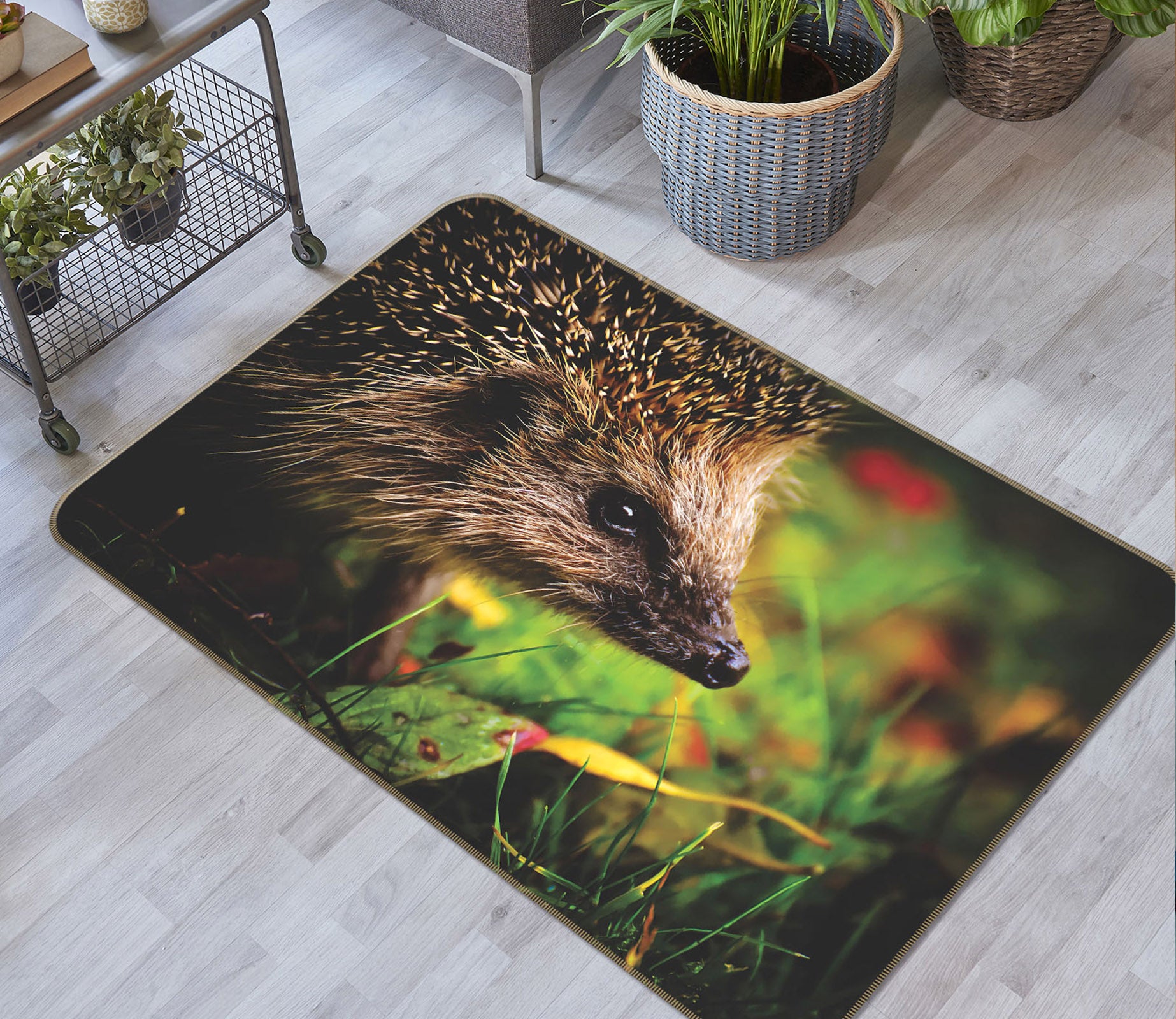 3D Hedgehog Grass 088 Animal Non Slip Rug Mat