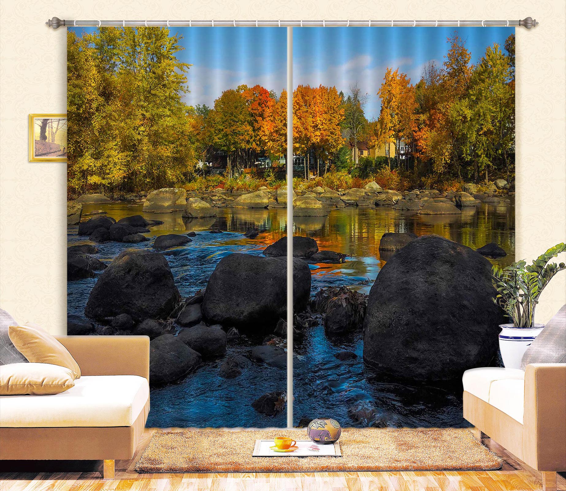 3D Park Stone River 014 Jerry LoFaro Curtain Curtains Drapes