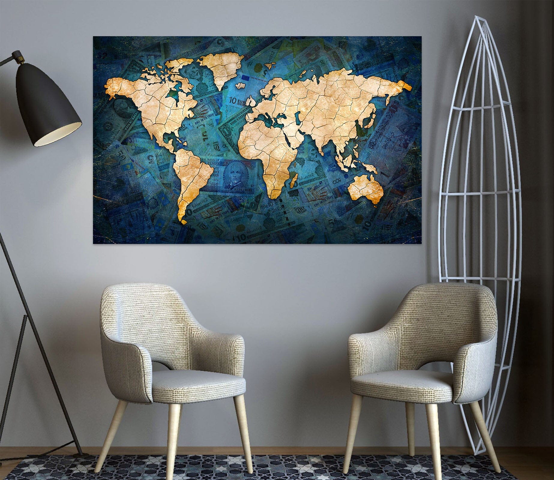 3D Golden Clouds 209 World Map Wall Sticker Wallpaper AJ Wallpaper 2 