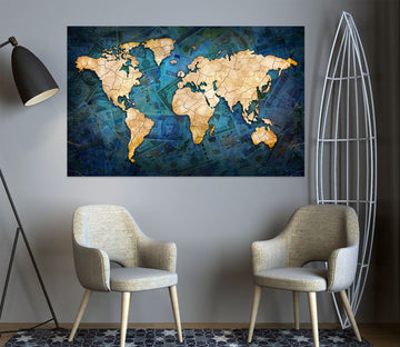 3D Golden Clouds 209 World Map Wall Sticker