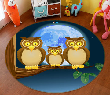 3D Owl Moon 74039 Round Non Slip Rug Mat