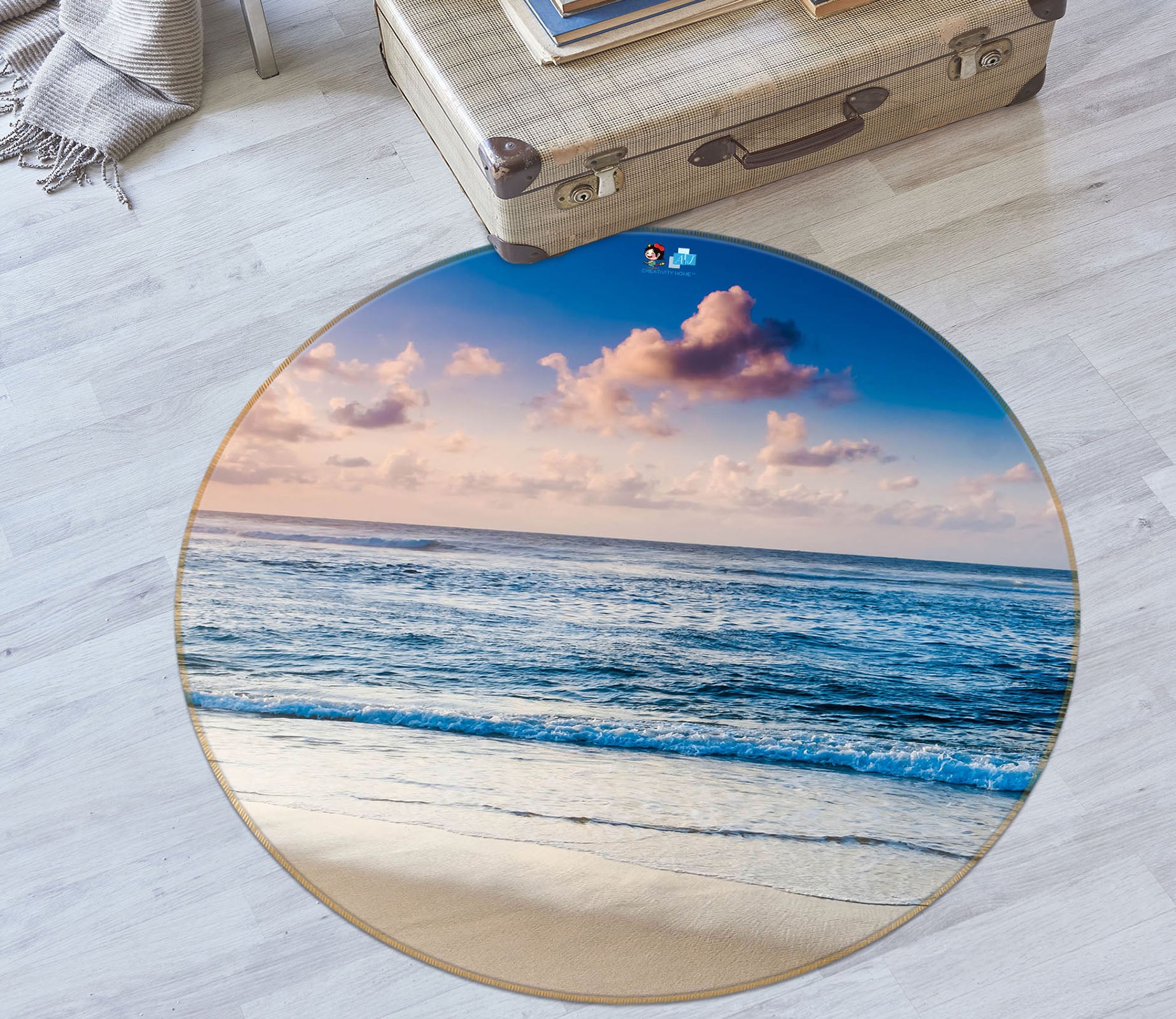 3D Seaside 75100 Round Non Slip Rug Mat