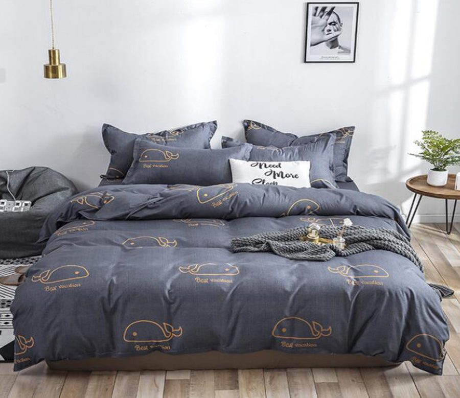 3D Black Whale Line 13098 Bed Pillowcases Quilt