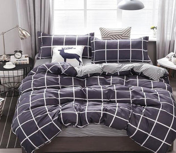 3D Dark Gray Grid 7155 Bed Pillowcases Quilt