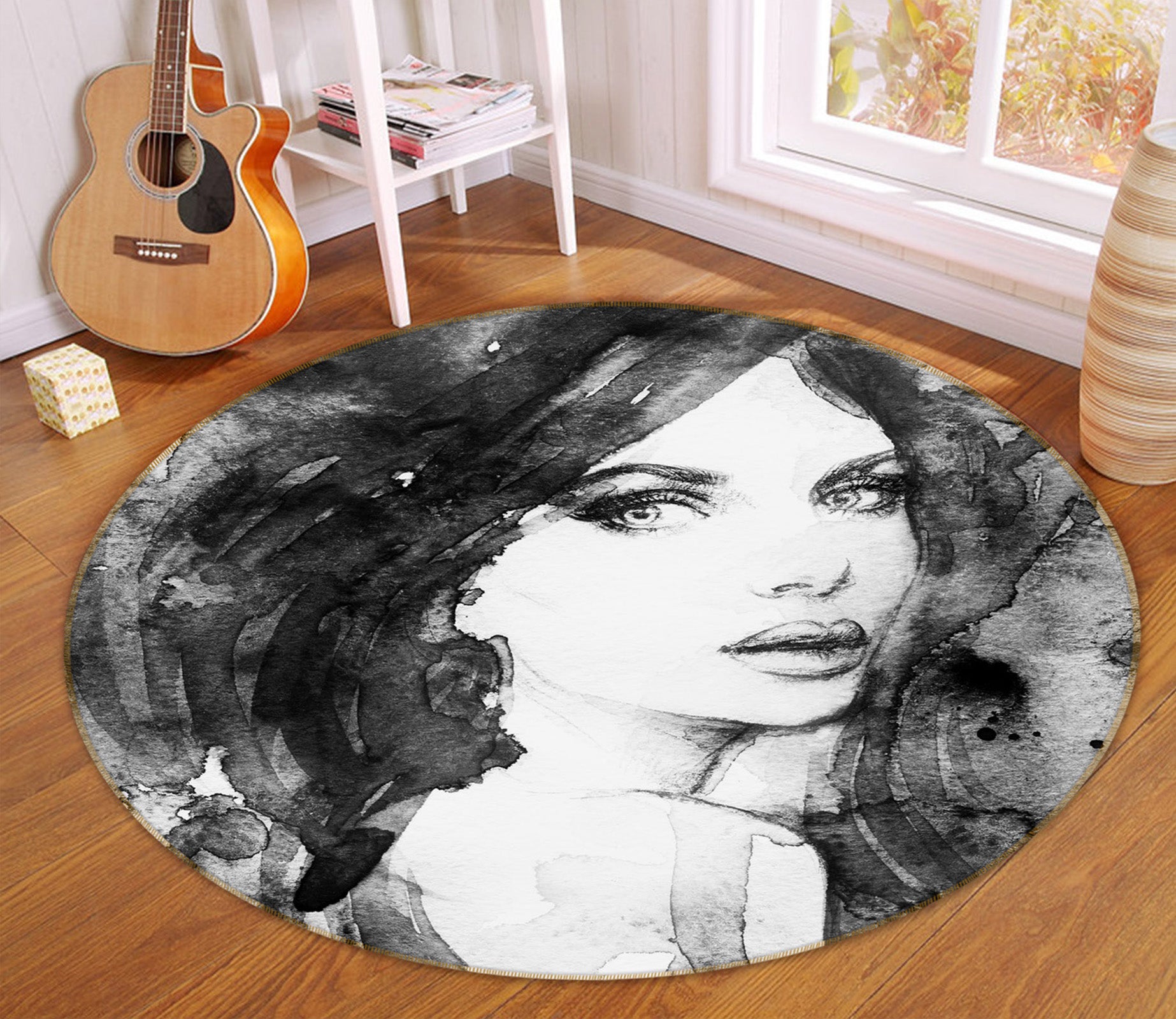 3D Black Gray 36227 Round Non Slip Rug Mat