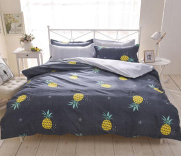 3D Black Background Pineapple 4023 Bed Pillowcases Quilt