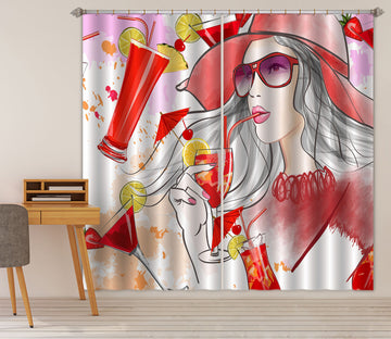 3D Lemon Drink Woman 036 Curtains Drapes
