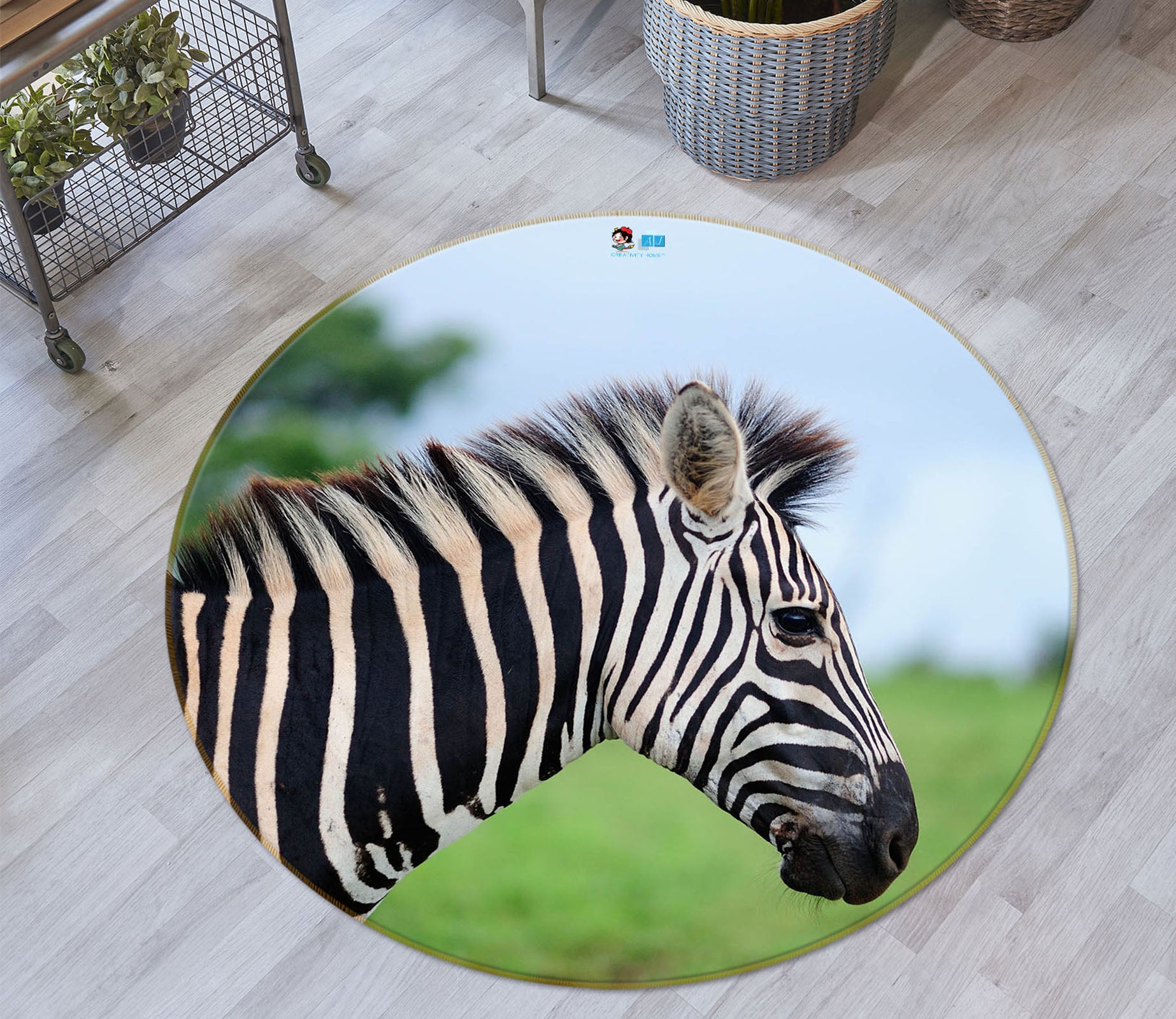 3D Zebra 75113 Round Non Slip Rug Mat