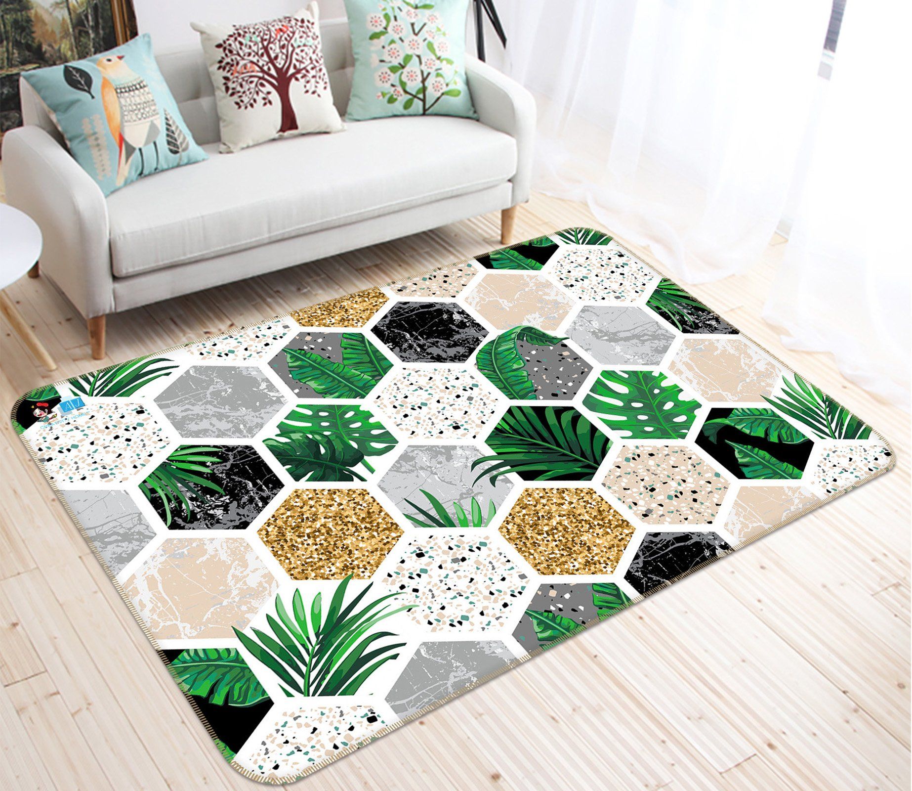 3D Hexagonal Plant Pattern 71 Non Slip Rug Mat Mat AJ Creativity Home 