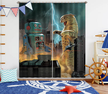 3D Catzilla Vs Robot Def 020 Vincent Hie Curtain Curtains Drapes Curtains AJ Creativity Home 