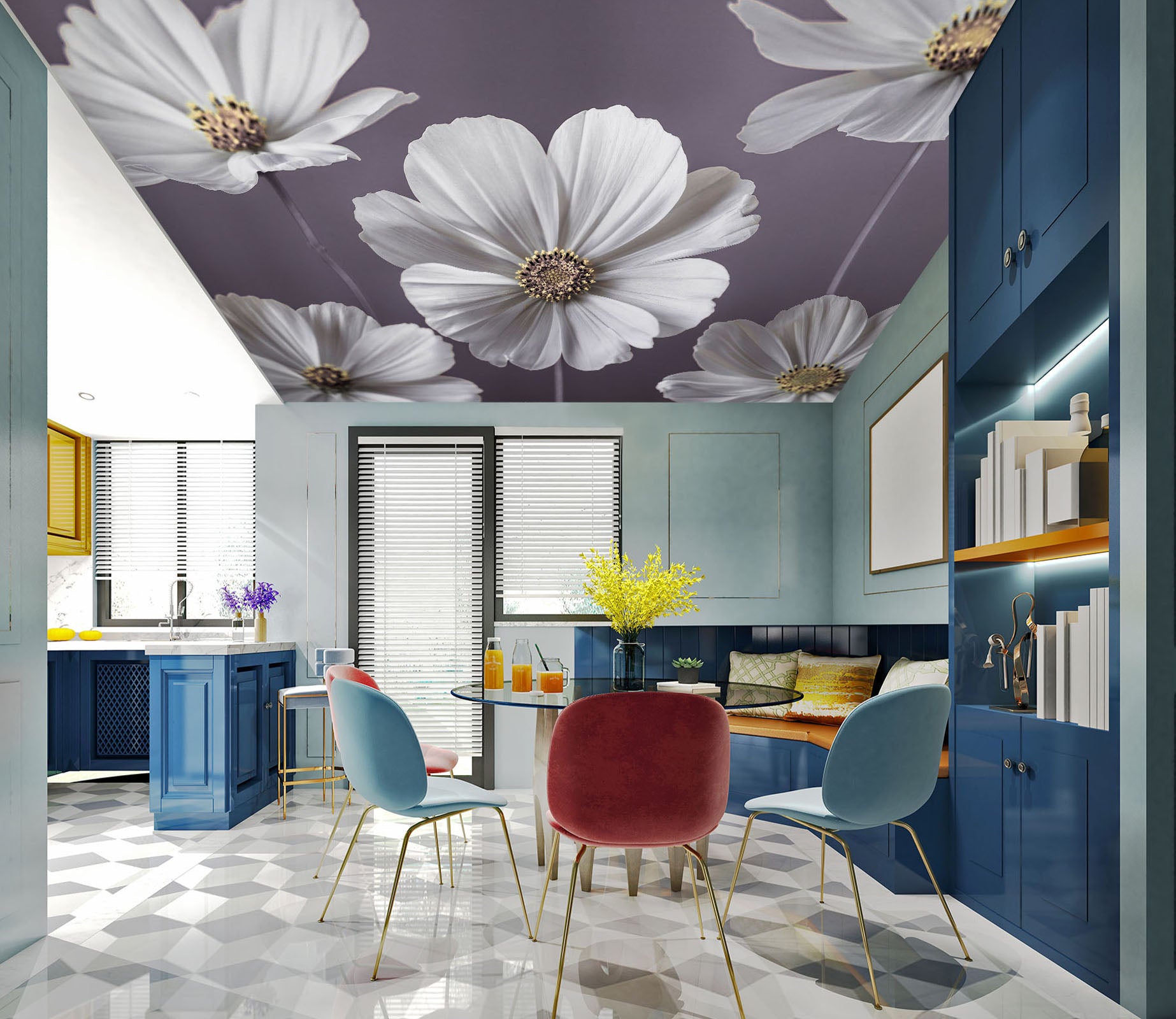 3D Grey White Flower 2563 Assaf Frank Ceiling Wallpaper Murals