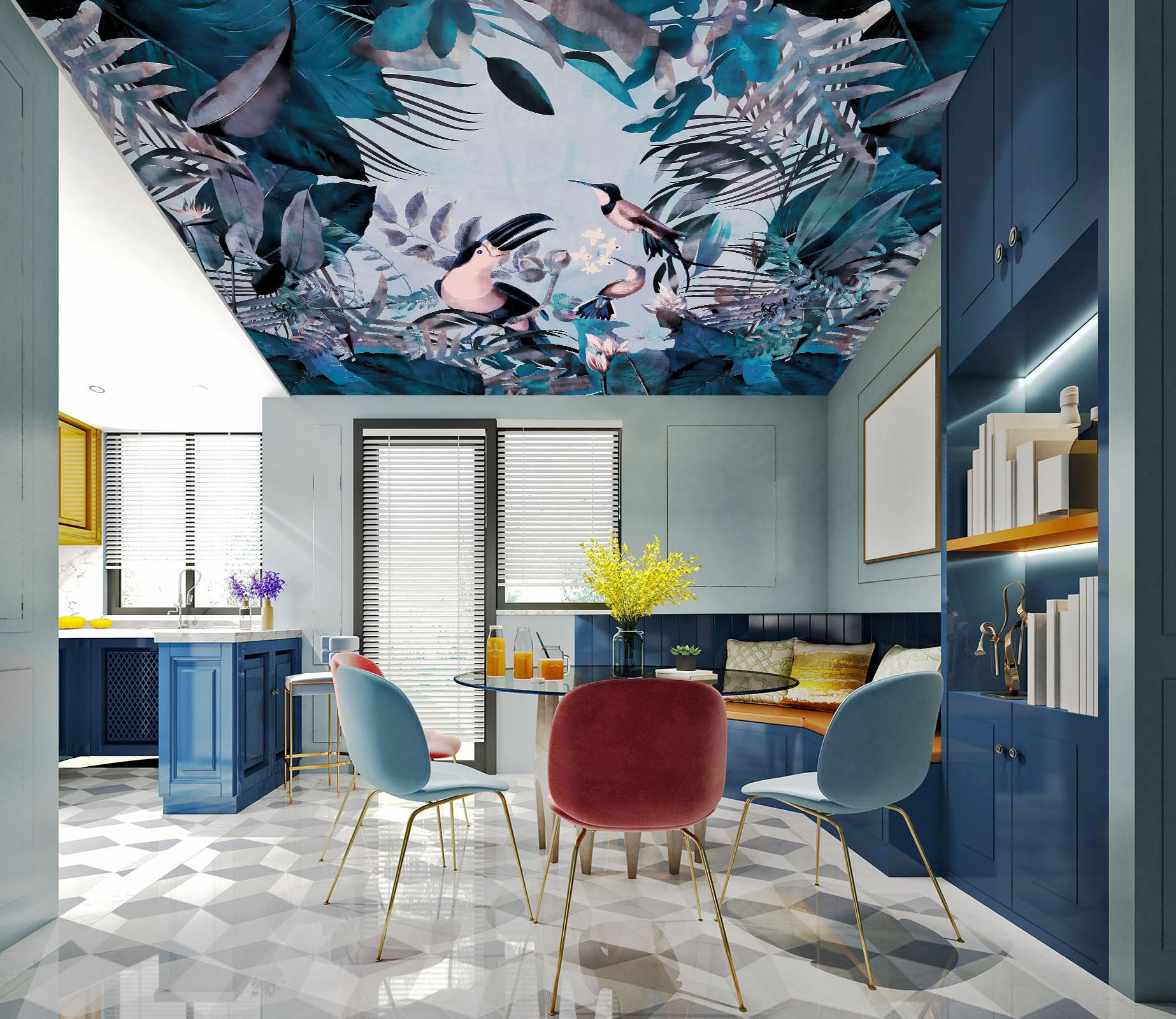 3D Dark Blue Leaves 967 Andrea Haase Ceiling Wallpaper Murals