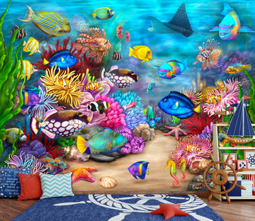 3D Colorful Fish Coral 8777 Brigid Ashwood Wall Mural Wall Murals