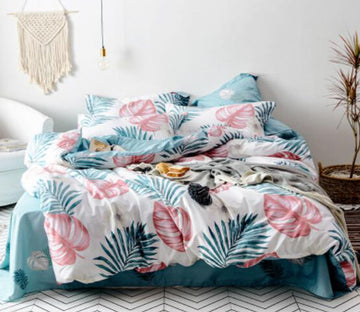 3D Red And Green Leaves 13167 Bed Pillowcases Quilt