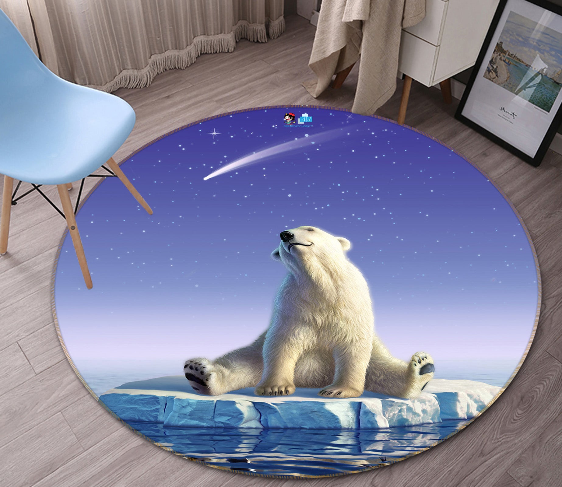 3D Polar Bear 85146 Jerry LoFaro Rug Round Non Slip Rug Mat