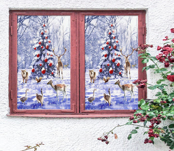 3D Snow Tree Deer 42184 Christmas Window Film Print Sticker Cling Stained Glass Xmas