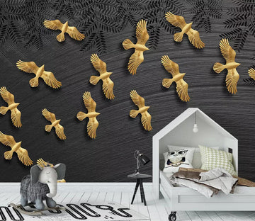 3D Golden Pigeon Flock WC423 Wall Murals