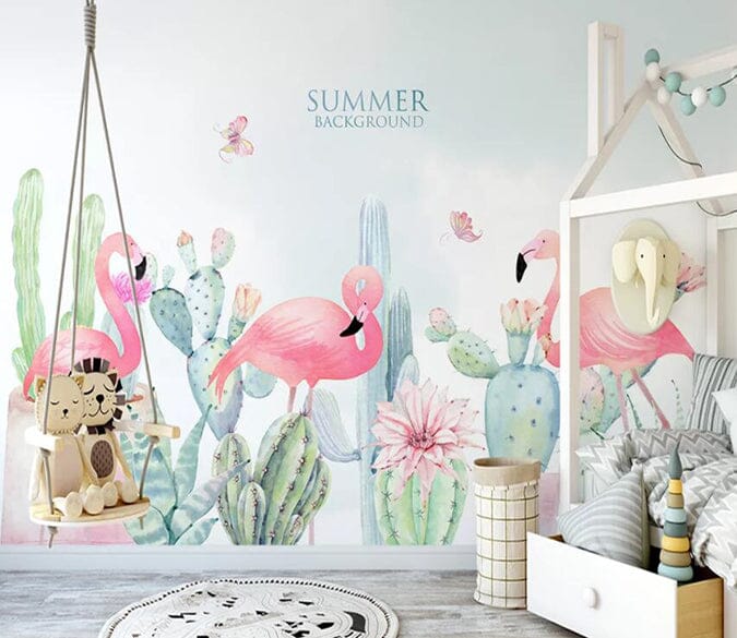 3D Pink Flamingo 2172 Wall Murals Wallpaper AJ Wallpaper 2 