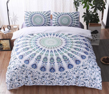 3D White Blue Circle Totem 9947 Bed Pillowcases Quilt