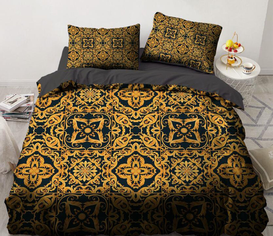 3D Black Golden Kaleidoscope Pattern 11150 Bed Pillowcases Quilt