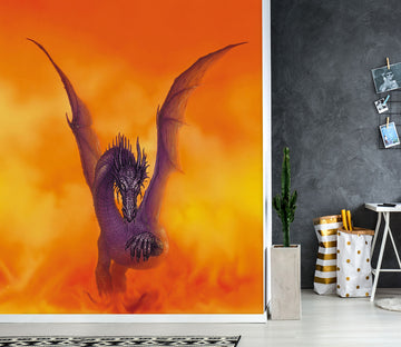 3D Orange Sky Purple Dragon 7046 Ciruelo Wall Mural Wall Murals