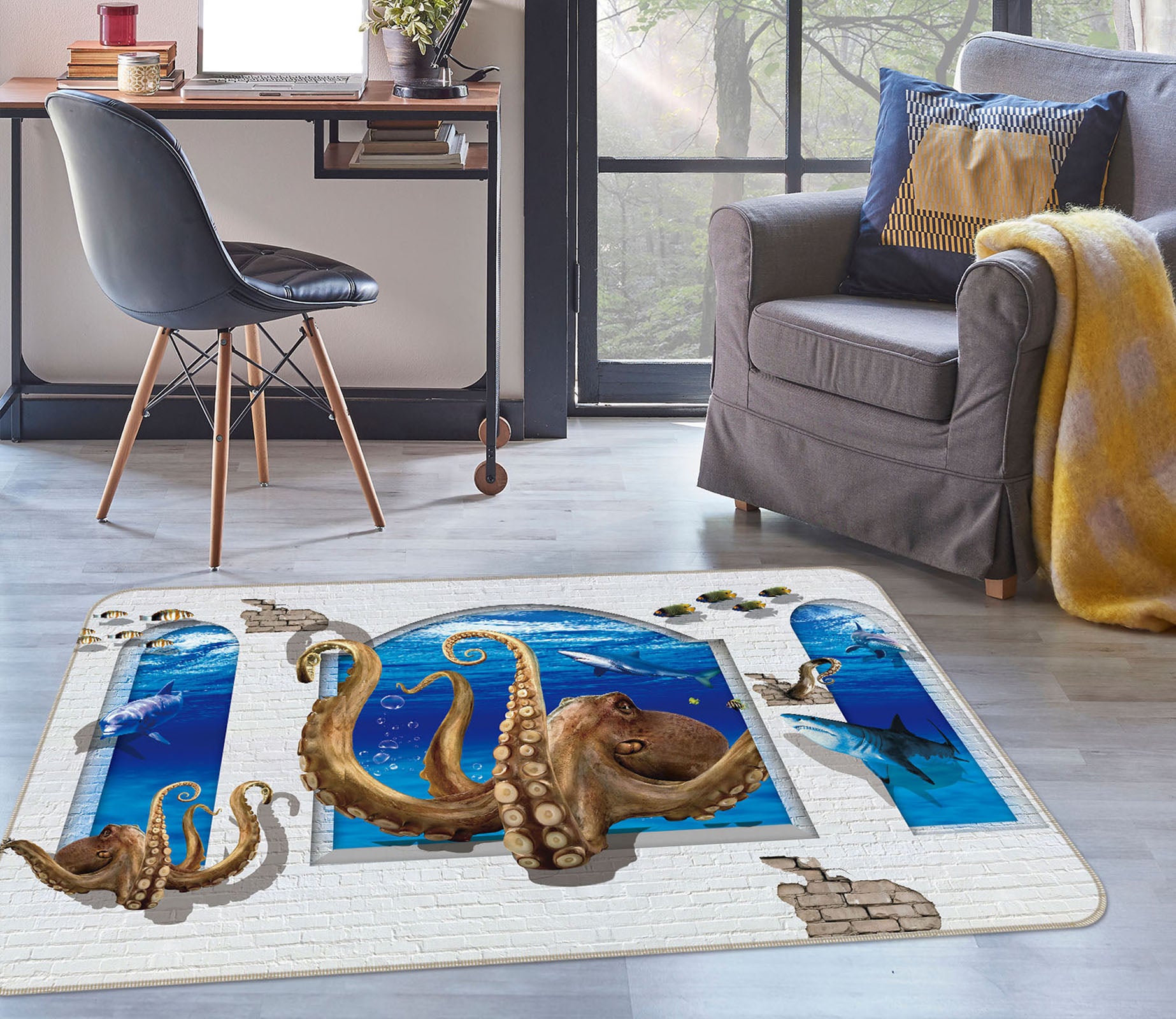 3D Window Octopus Tentacles 35161 Non Slip Rug Mat