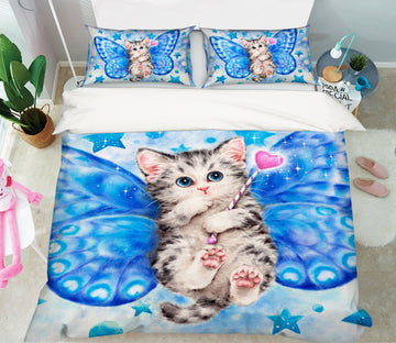 3D Blue Butterfly Cat 5911 Kayomi Harai Bedding Bed Pillowcases Quilt Cover Duvet Cover