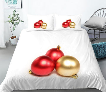 3D Red Gold Ball 46025 Christmas Quilt Duvet Cover Xmas Bed Pillowcases