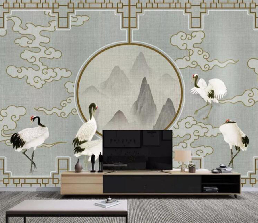 3D White Crane WC2669 Wall Murals