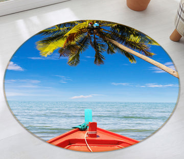 3D Coconut Tree Boat Sea 74144 Round Non Slip Rug Mat