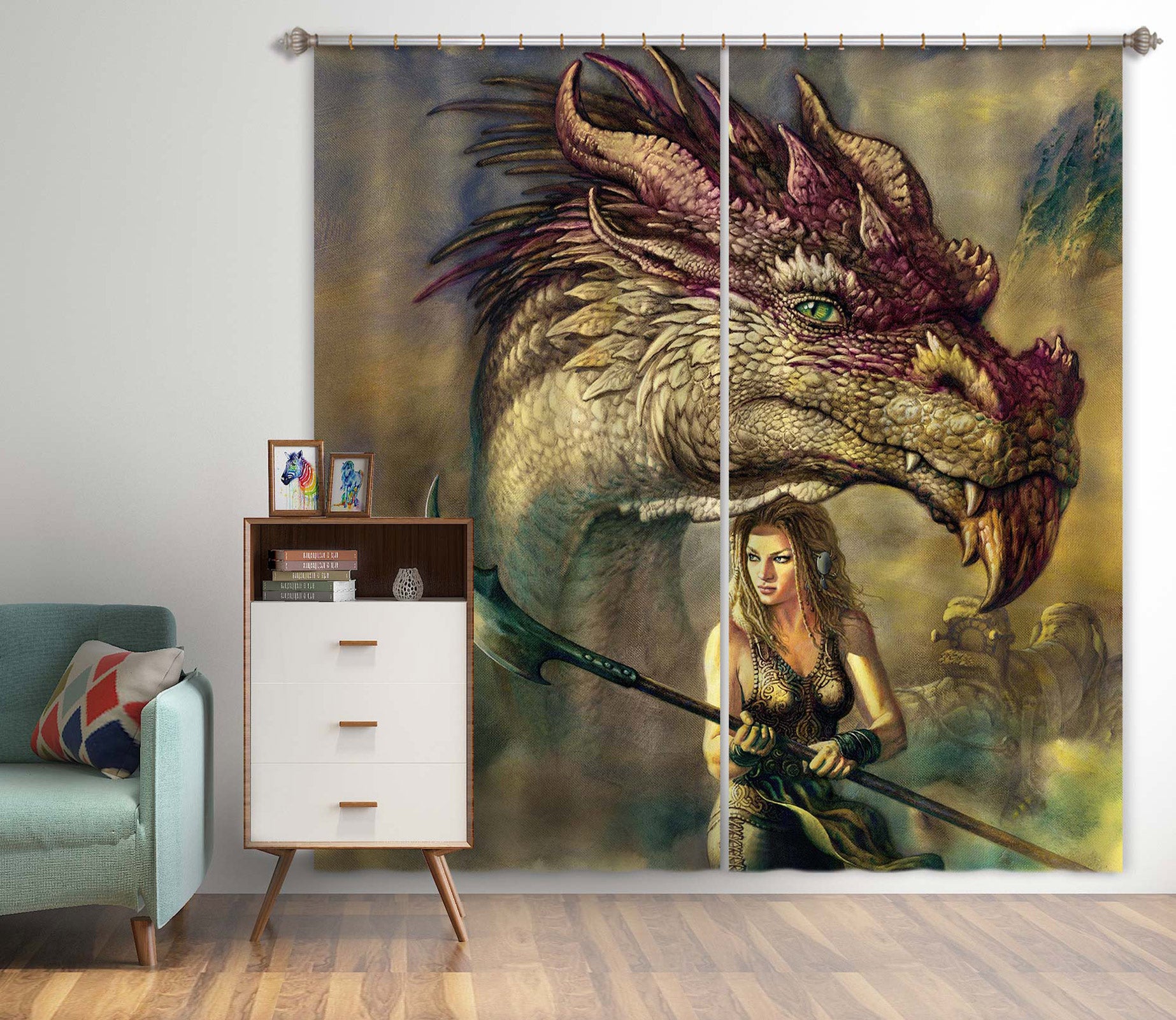 3D Dragon Woman 8018 Ciruelo Curtain Curtains Drapes