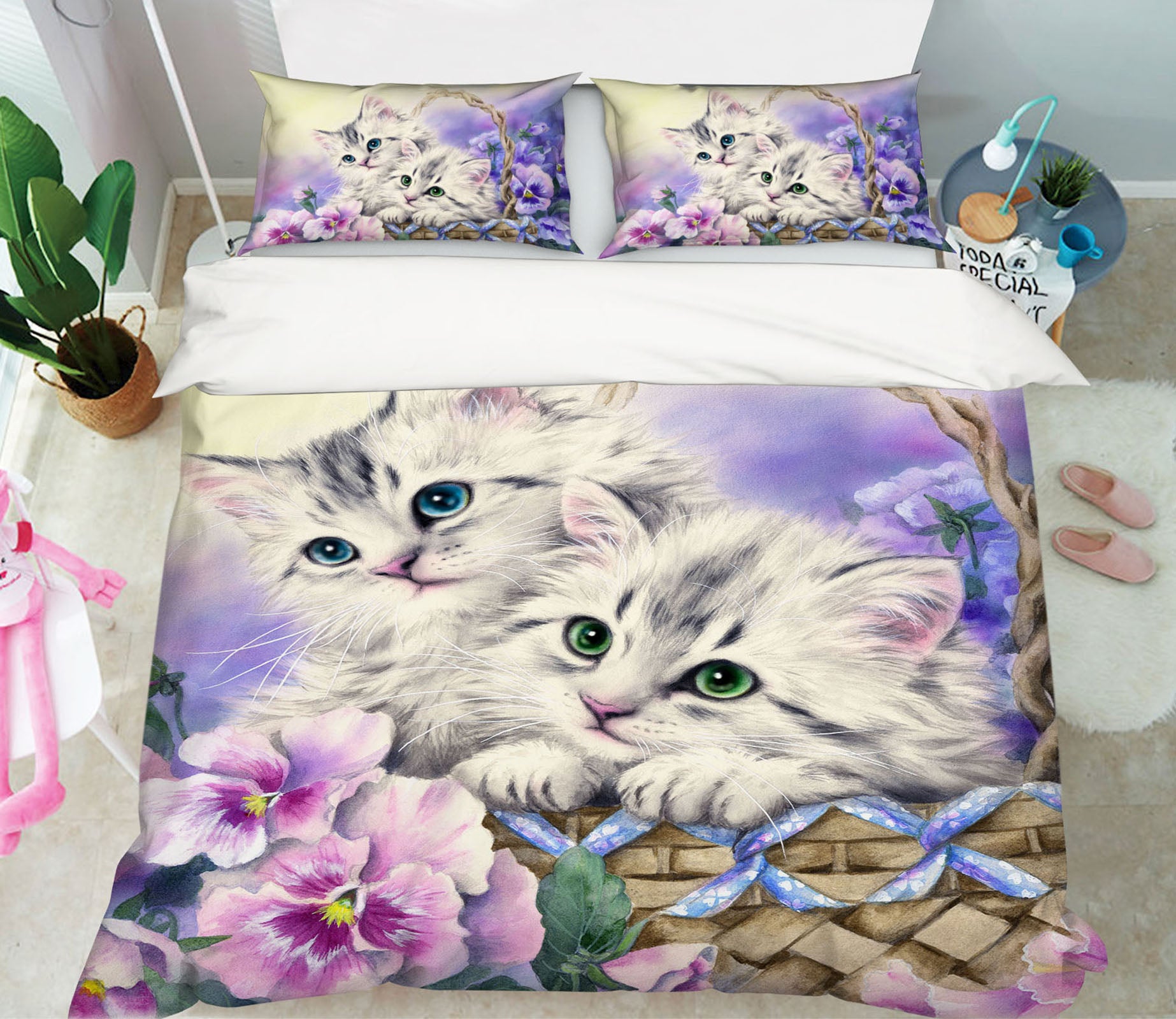 3D Flower Basket Cat 5970 Kayomi Harai Bedding Bed Pillowcases Quilt Cover Duvet Cover