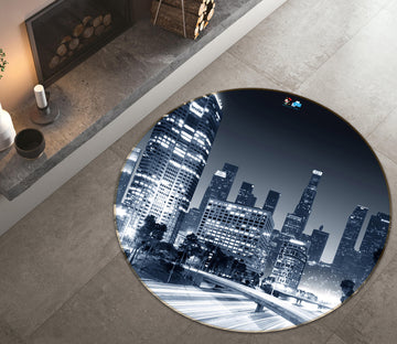 3D Black Ash City Building 72053 Round Non Slip Rug Mat