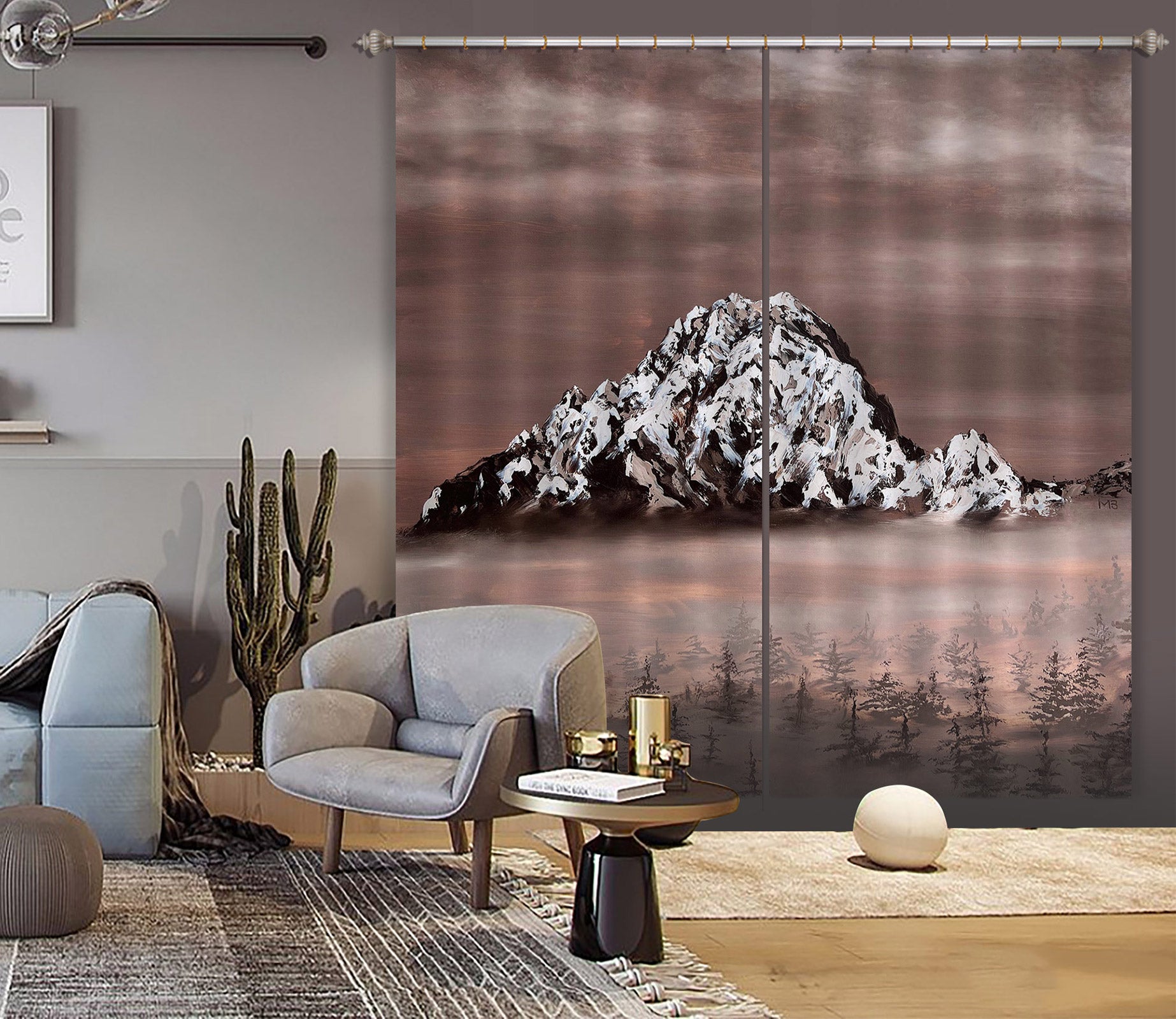 3D Snow Mountain Forest Fog 9769 Marina Zotova Curtain Curtains Drapes