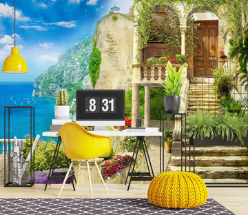 3D Seaside House Stairs 58115 Wall Murals