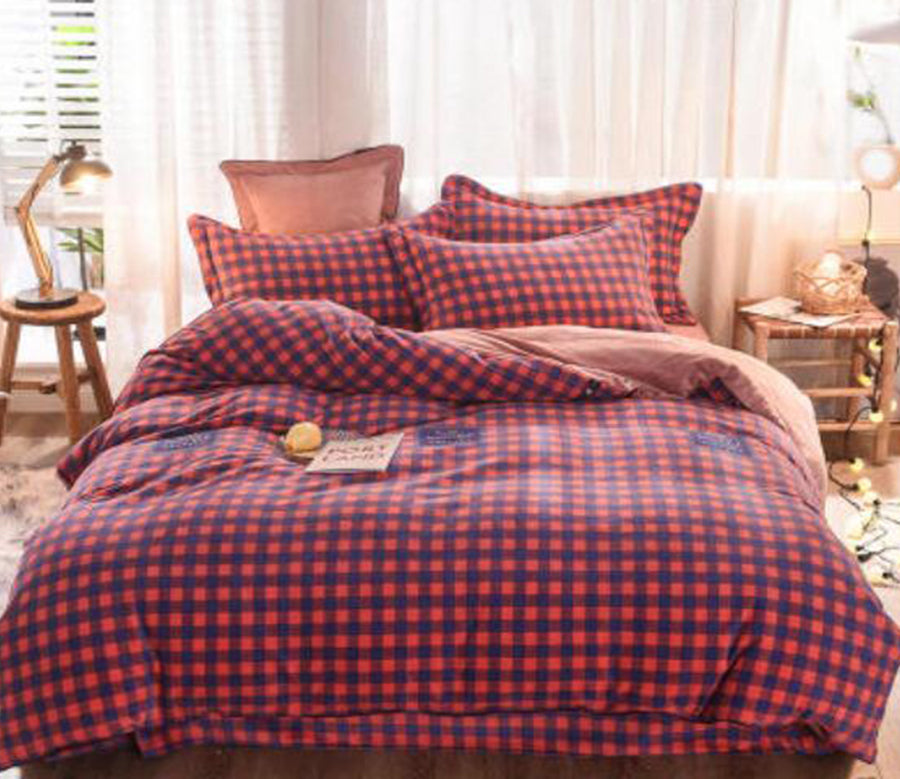 3D Red Grid 20074 Bed Pillowcases Quilt