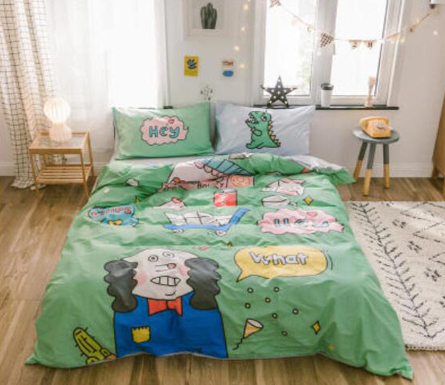 3D Green Cartoon Doll 30140 Bed Pillowcases Quilt