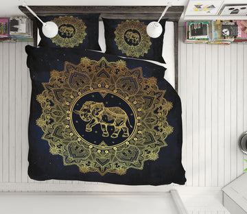 3D Golden Elephant Pattern 58225 Bed Pillowcases Quilt