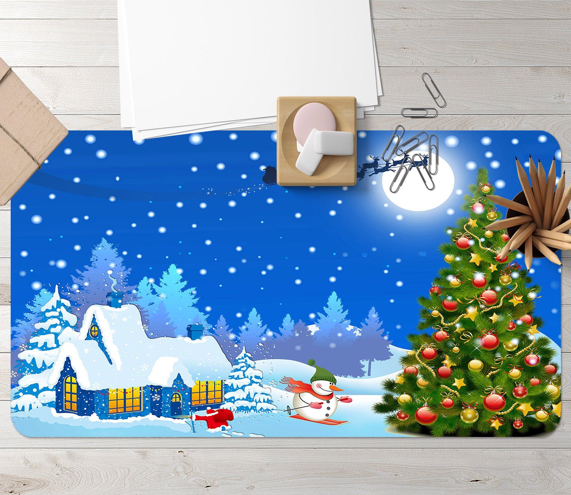 3D Christmas Tree Skiing 011 Desk Mat Mat AJ Creativity Home 