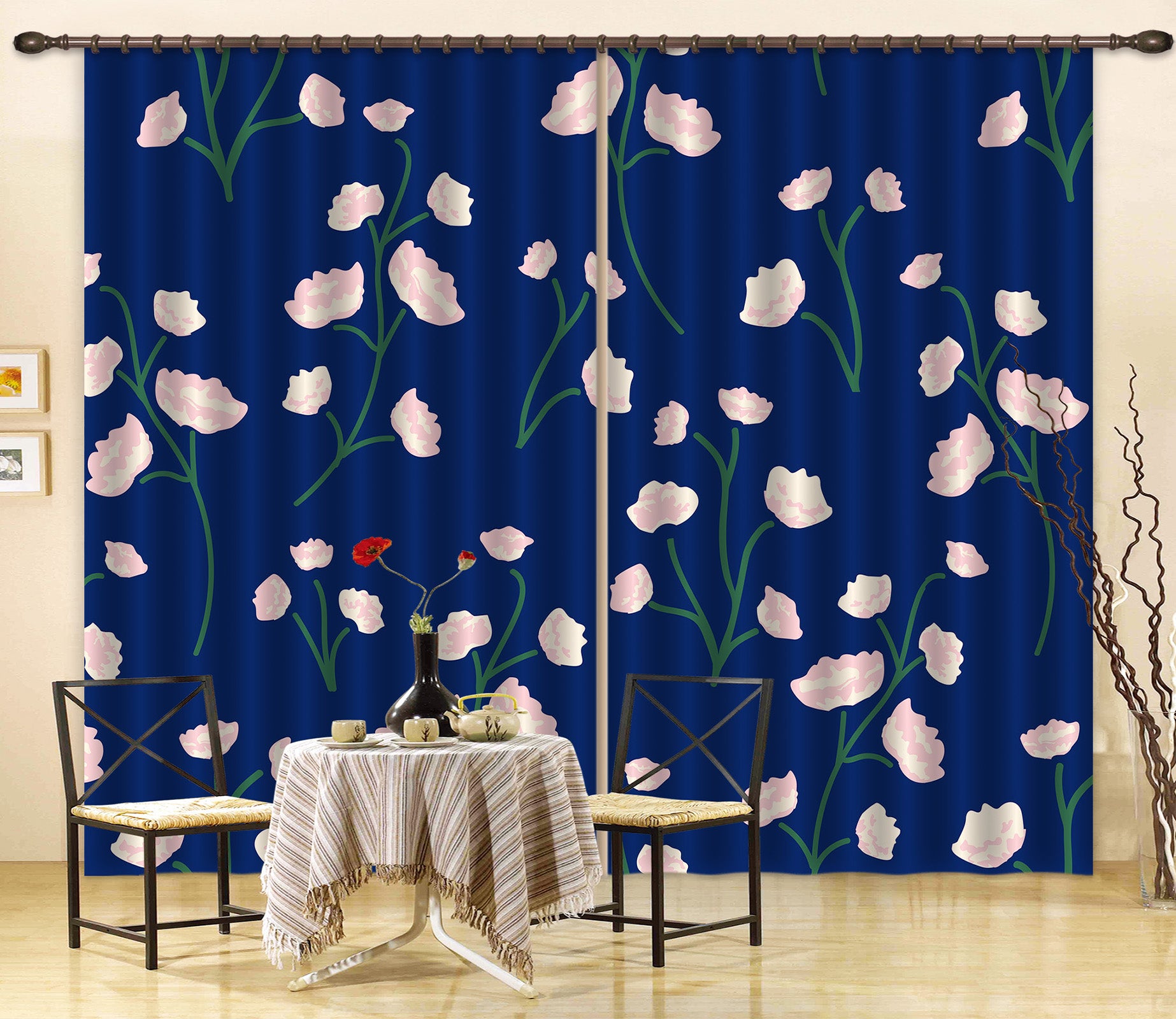 3D Pink Flower Branch 11144 Kashmira Jayaprakash Curtain Curtains Drapes