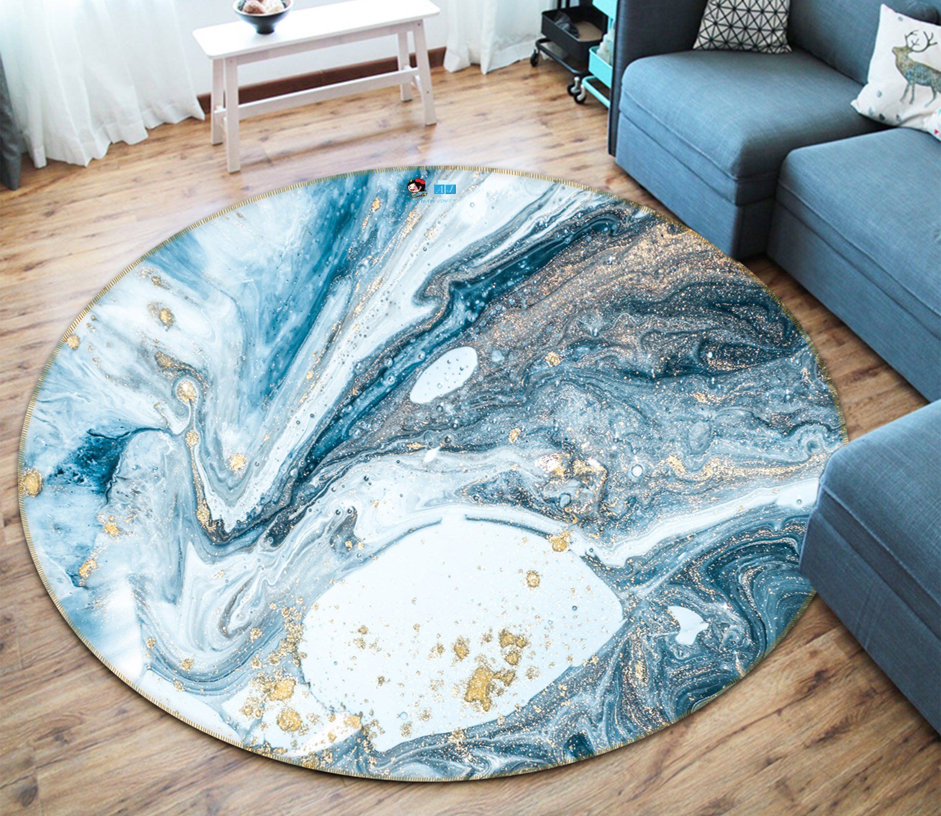 3D Blue And White Pattern 274 Round Non Slip Rug Mat Mat AJ Creativity Home 