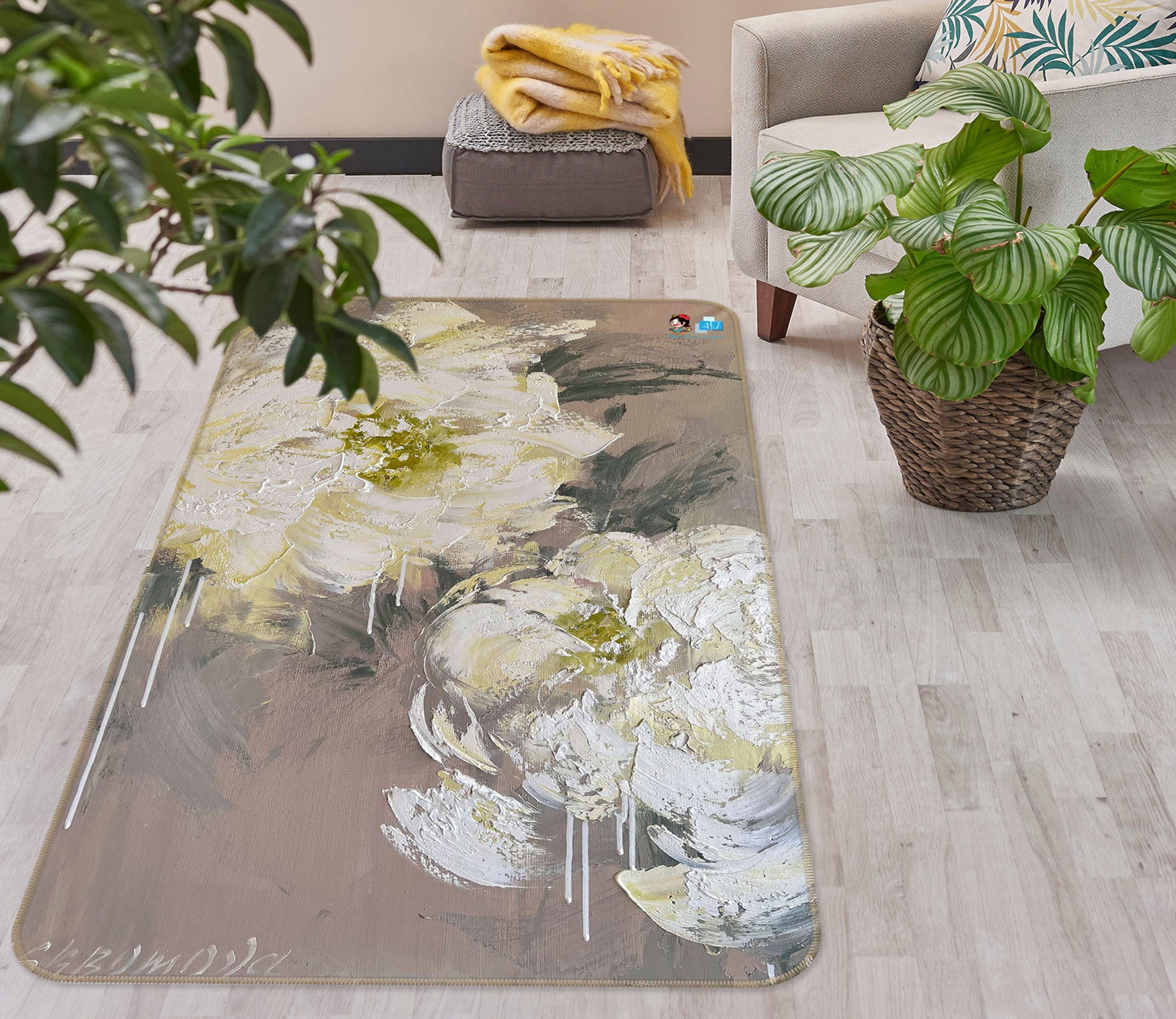3D White Flower 1169 Skromova Marina Rug Non Slip Rug Mat