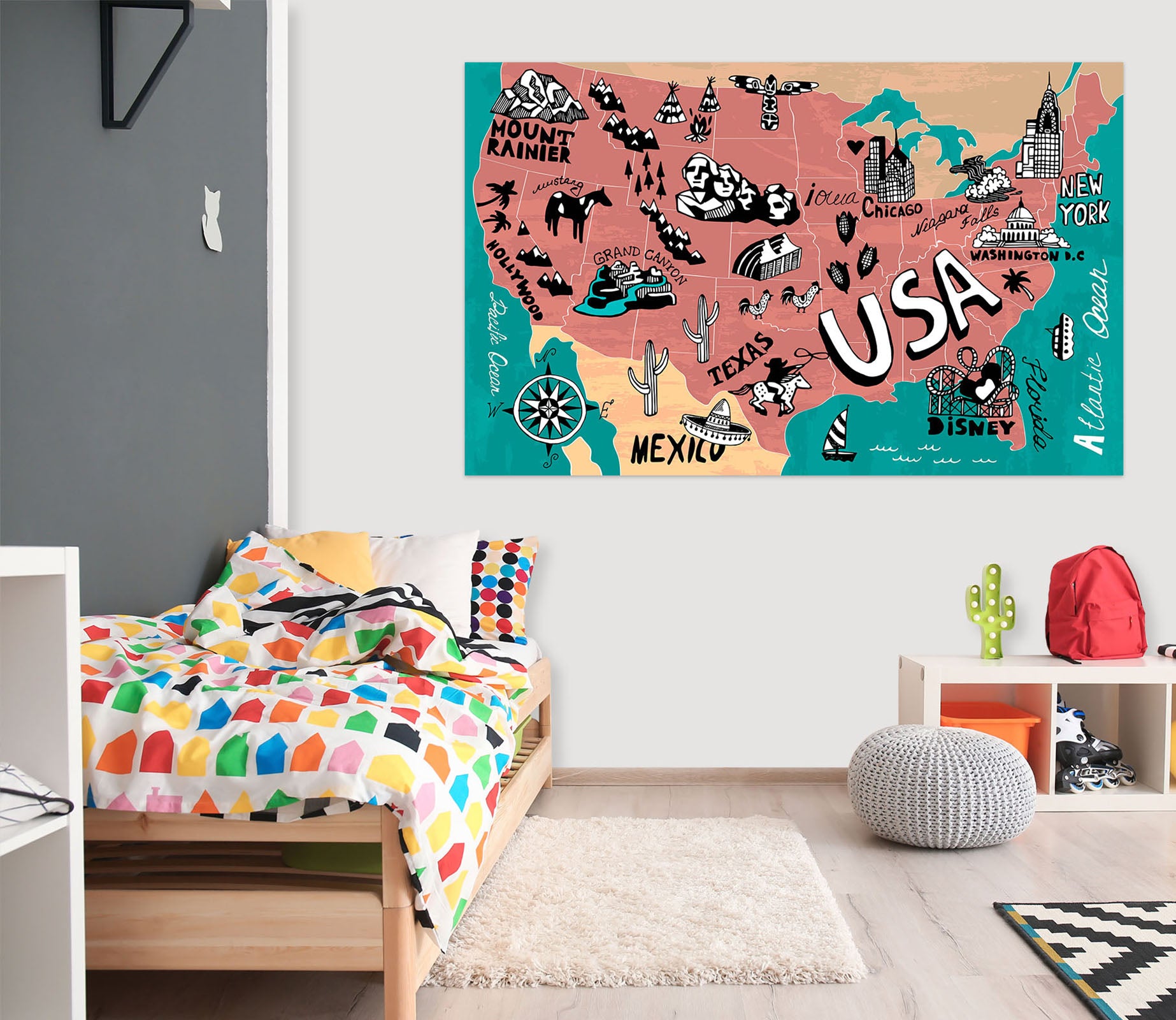 3D Pink Painting 217 World Map Wall Sticker