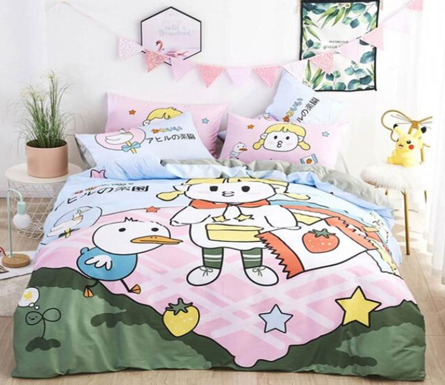 3D Cartoon Little Girl Duckling 5046 Bed Pillowcases Quilt