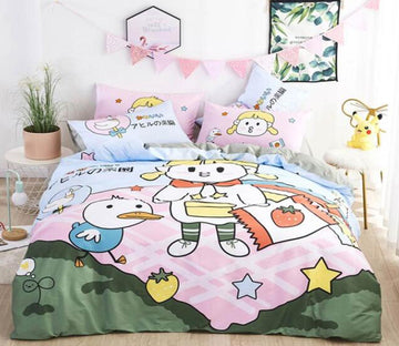3D Cartoon Little Girl Duckling 5046 Bed Pillowcases Quilt