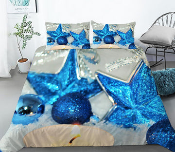 3D Blue Five-Pointed Star 46027 Christmas Quilt Duvet Cover Xmas Bed Pillowcases