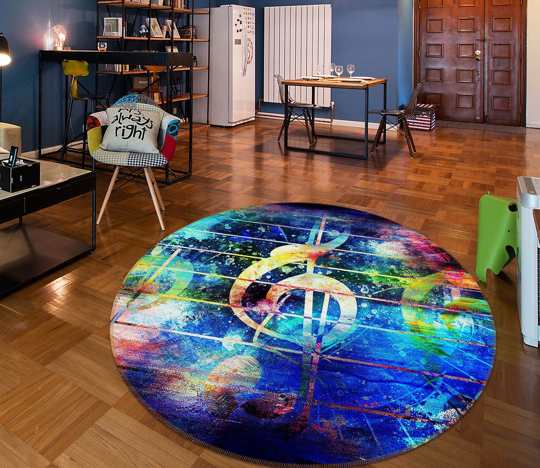 3D Musical Note 29080 Round Non Slip Rug Mat