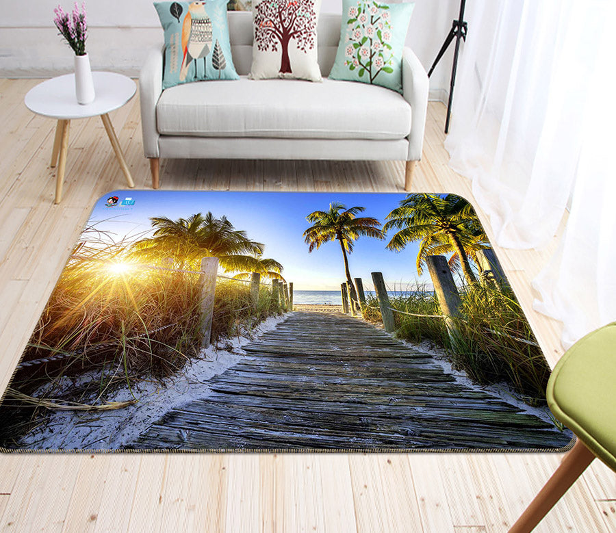 3D Walkway Coconut Tree 66122 Non Slip Rug Mat
