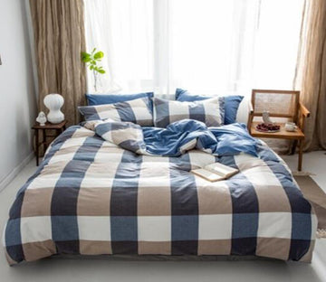 3D Blue Brown Big Grid 15059 Bed Pillowcases Quilt